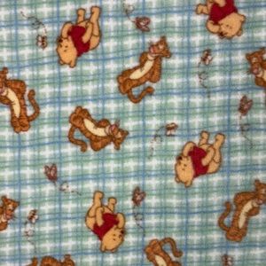 Vintage Disney Pooh tigger Soft Baby Blanket blue green plaid 27 x31